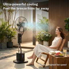 Misting Fan Standing Mist Fan 2.5L Water Tank LED Ventilation Humidifier Remote