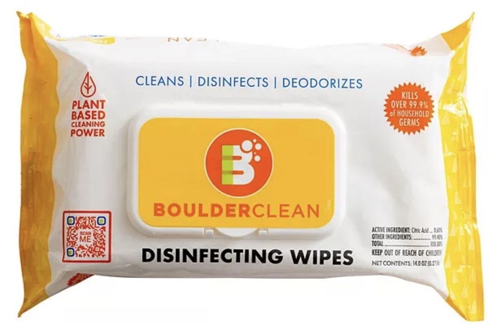 6 Packages Boulder Clean Disinfecting Wipes, Fresh Lemon 72 Count each pouch
