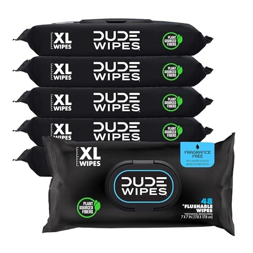 DUDE Wipes 6-Pack Flushable Adult Wet Wipes Unscented Vitamin E Aloe Large