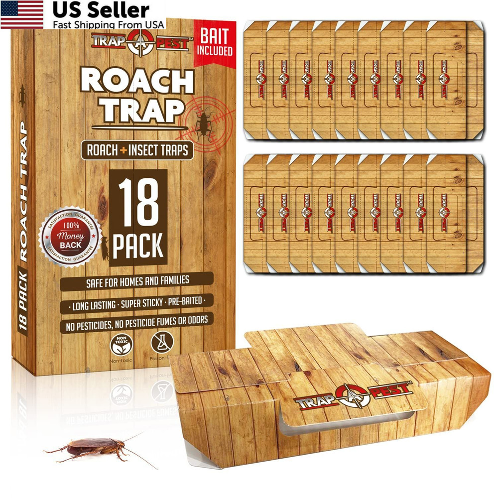 Roach Traps Indoor Sticky (18 Pack) – Glue for Roaches 18 Pack, Black