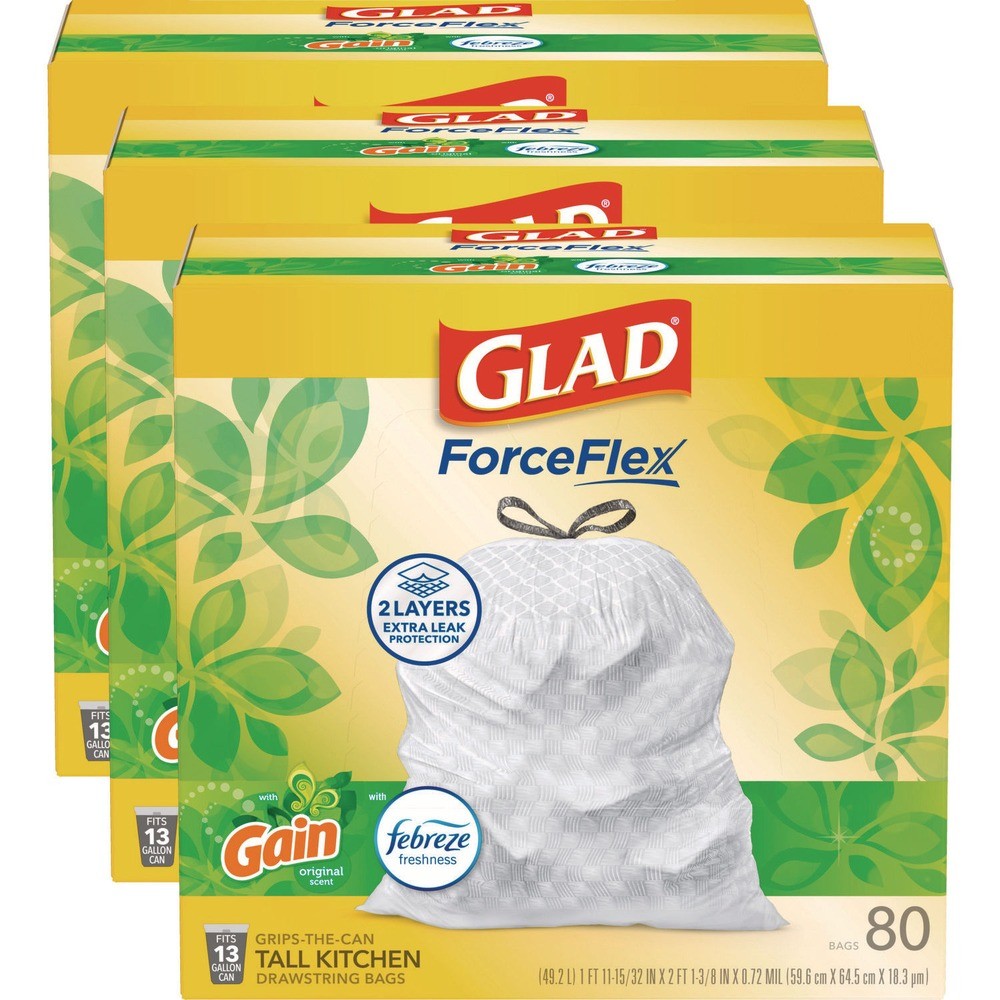 Glad 78900 Kitchen Drawstring Trash Bags – Gain Original/White (240/Carton) New