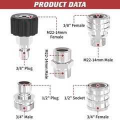 3/8″ Pressure Washer Quick Connect Kit, M22-14mm Swivel Fitting, 3/8″ Adapter…