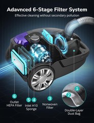 Aspiron Canister Vacuum1700W/45Kpa Bagged Vacuum Cleaner5L Large Capacityauto