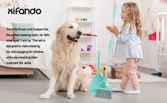 Xifando Mini Broom with Dustpan for Kids,Little 2 Piece Set, Light Blue