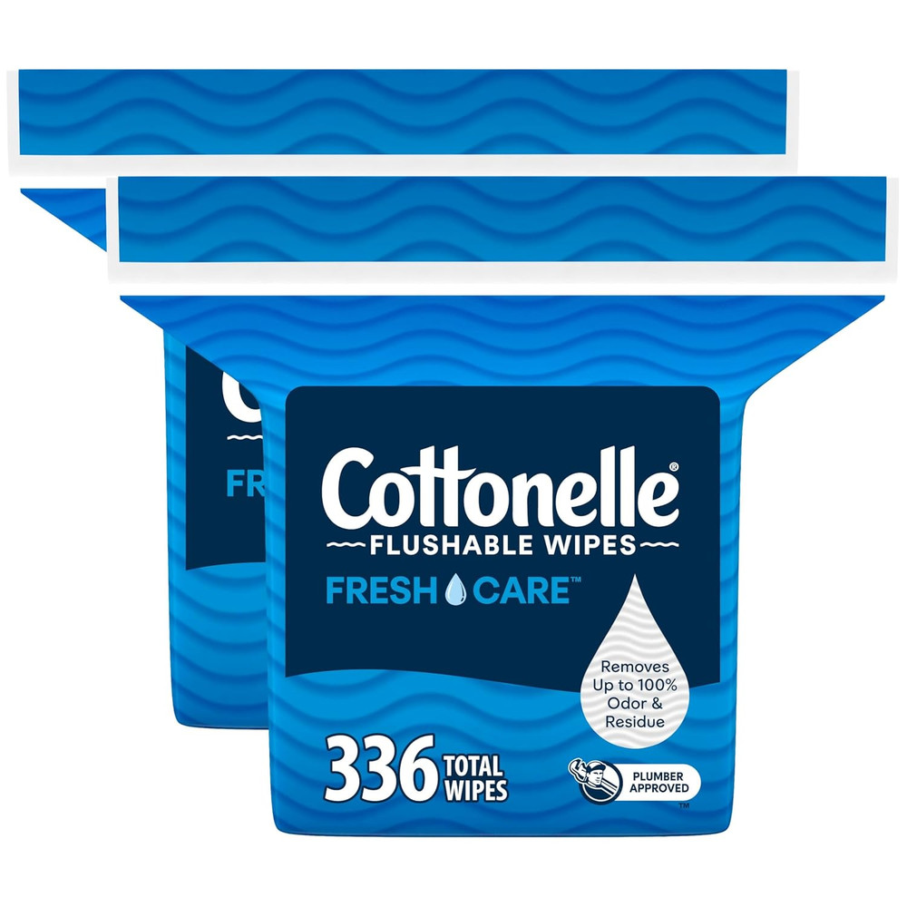 Cottonelle Fresh Care Flushable Wet Wipes, Adult Wet Wipes, 2 Refill Packs, 168