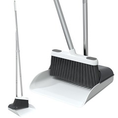 Stand Up Dustpan and Broom Set 50” Long Handle Medium Dustpan, White
