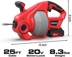 POPULO 20V Cordless Electric Drain Cleaner –