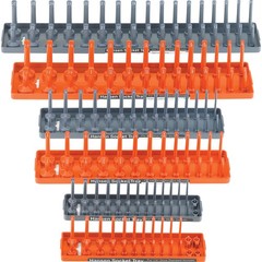 6 Piece Socket Tray Set – 2 Row – 1/4″, 3/8″, 1/2″ – Grey (Metric) Orange (SAE)