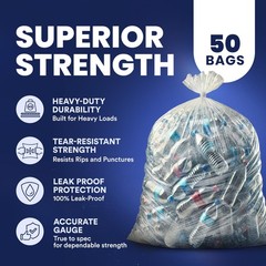 Plasticplace 95-96 Gallon Garbage Can Liners 1.5 Mil Clear Heavy Duty Trash