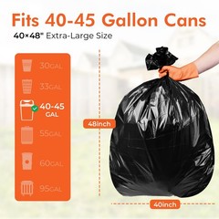 Delxo 40-45 Gallon Trash 125 Count 4048 Large Black Garbage Duty Star-Seal Can