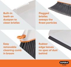 Superio Angle Broom with Clip-On Dustpan Set Angle Shape to Reach Narrow Spaces