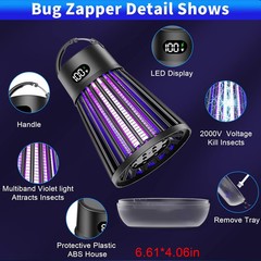 Bug Zapper Indoor Outdoor, 2000V Rechargeable Mosquito Fly Zapper Kilers