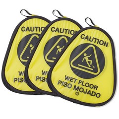 3 Pk 16″ Pop-up Caution Wet Floor Signs, Yellow 4-Sided English/Spanish Warnings
