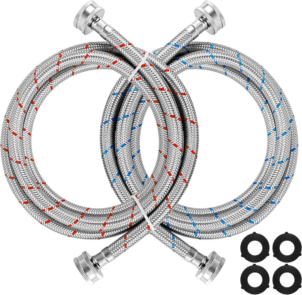 Cenipar Washing Machine Hoses 6FT straight 6FT-Stainless Steel, Blue&Red