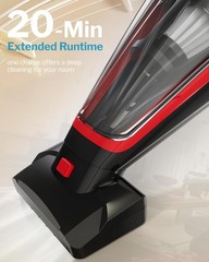 Handheld cordless vacuum cleaner for pet hair, rechargeable, red.