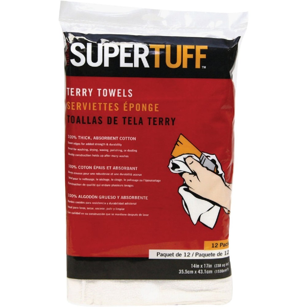 Trimaco SuperTuff 14 In. x 17 In. White Terry Towels (12-Pack) 10750 Trimaco