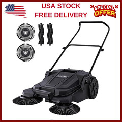GARVEE Walk-Behind Hand Push Floor Sweeper 26” Width 5 Gallon Waste Container