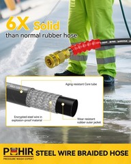 POHIR Pressure Washer Hose 100ft, 3/8” Power Washing Hose 4500PSI Steel Wire…