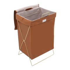 Brown + Gold Laundry Hamper X-Frame Laundry Basket, Dirty Clothes Basket w/Lid