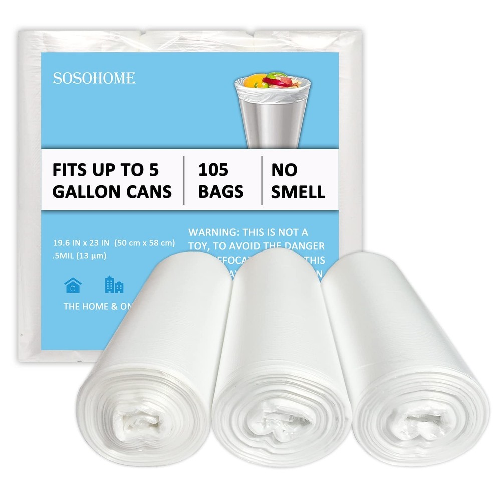 5 Gallon Trash Bags – 20 Liter Strong Garbage Bags Small Clear Liners for Off…