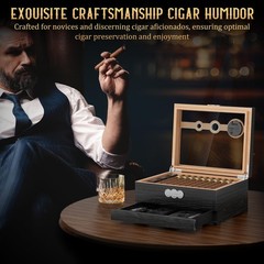 LIHTUN Cigar Humidor, Glass Top Desktop Humidor Box, CH-1, Woodgrain