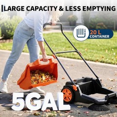 25.6″ Manual Push Floor Sweeper, Walk-Behind Hand Push Sweeper w/ 5-Gallon Bin