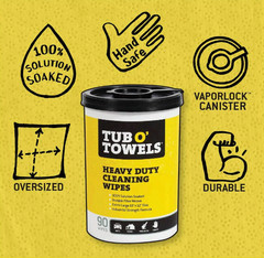 Tub O’ Towels TW90 Heavy Duty Cleaning Wipes 90 Count 6 Pack 10×12