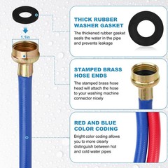 Washer Hose 12 Ft/12FT Rubber Washing Machine Hoses,Washer and Dryer Hose 3/4…