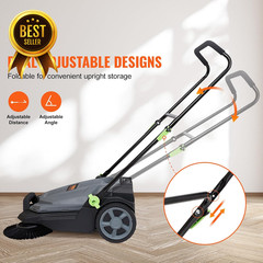 Manual Walk-Behind Floor Sweeper 25.6 Inch 5 Gallon Dust Bin Folding Handle