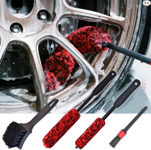 Wheel Brushes for Cleaning Wheels (4 Pro Pack)- 2X Soft Whe Color: Red & Black