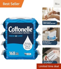 Cottonelle Fresh Care Flushable Wet Wipes, Adult Wet Wipes, 4 Flip-Top Packs,…