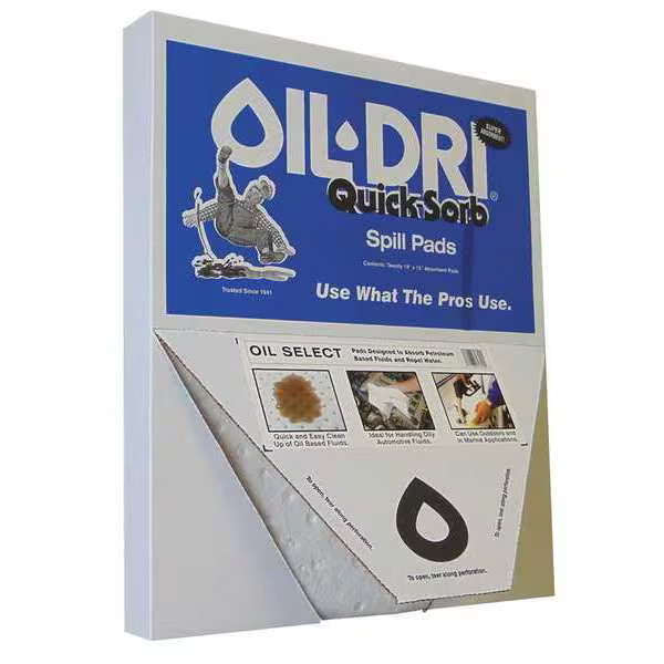 Oil-Dri Sorbent Pad, 2 gal, 15 in x 19 in, Oil, White, 20 PK L70320 Oil-Dri