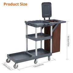 Mobile Janitorial Cleaning Cart – Black Caddy with Cover, Shelves & Bag
