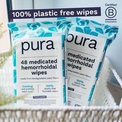 Pura XL Flushable Medicated Wipes for Hemorrhoid 48 Count (Pack of 2), White