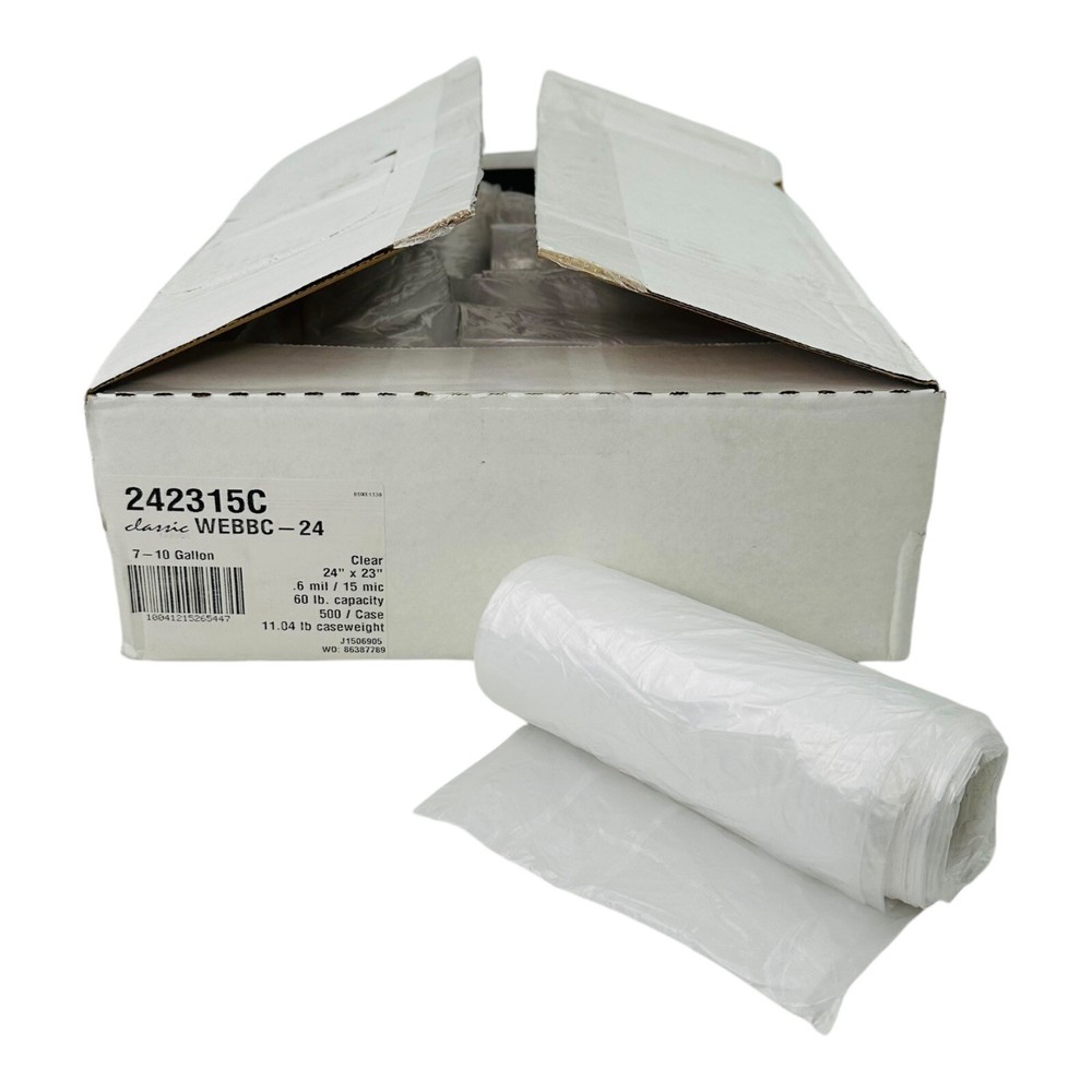 500 Bags Classic Clear 7-10 Gallon Can Liner 0.6mil 24″ x 23″