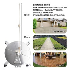 Hourleey 14″ Pressure Washer Surface Cleaner, Stainless Steel 14 Inch, Silver