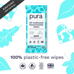 Pura XL Flushable Medicated Wipes for Hemorrhoid 48 Count (Pack of 2), White