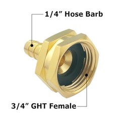 Hooshing 1/4″ Barb x 3/4″ GHT Female Garden Hose Adapter Barb, Brass