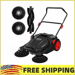 26” Walk Behind Hand Push Floor Sweeper W/5-Gallon Waste Container,Folding Hand