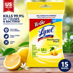 Free Shipping To Go Disinfecting Wipes Lemon Lime Scent, 15 Ct. Pack of 5