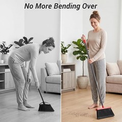 Red Gray Self-Cleaning Sweep Kit Long Handle Captures Pet Hair Indoor