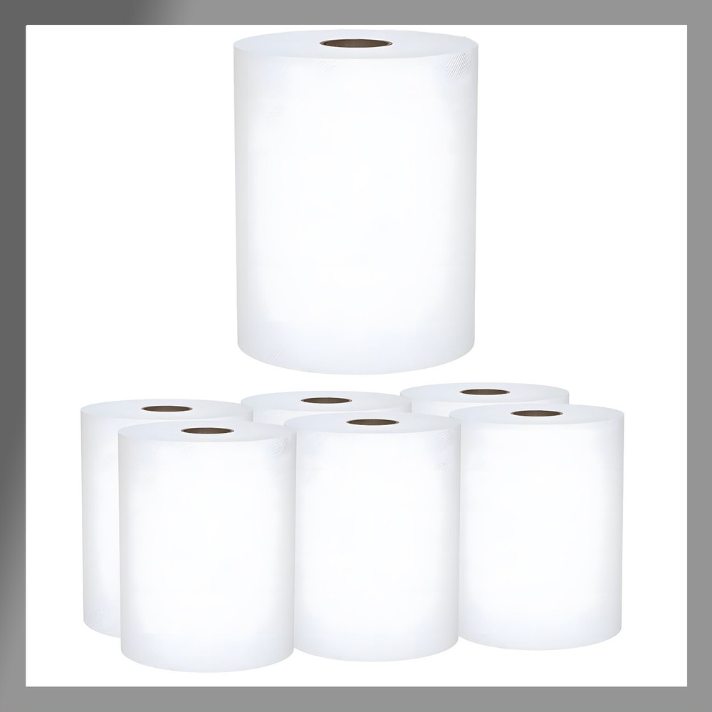 Paper Hand Towel 6 Rolls White 8 inch 350 ft 1 Ply Hardwound Dispensers