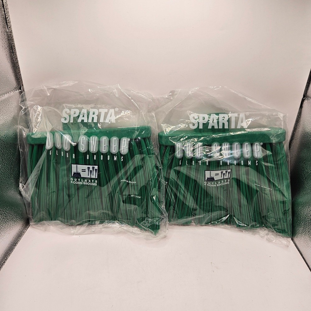 SPARTA DUO SWEEP FLOOR BROOM HEADS GREEN UNFLAGGED COMMERCIAL BROOM LOT OF 2