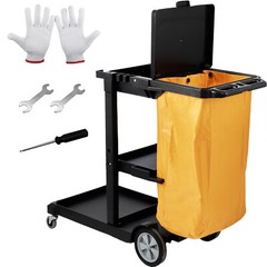 VEVOR Janitorial Trolley Cleaning Cart with PVC Bag and Cover for Housekeeping
