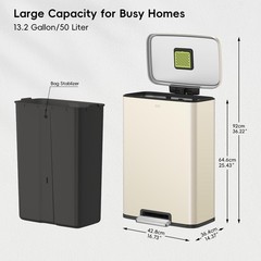 EKO Madison Vanilla Stainless Steel 50 Liter/13.2 Gallon Step Trash Can with …