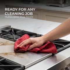 Shop Towels Polycotton Cleaning Cloth 50 Pack – Red Reusable Kitchen Towels C…