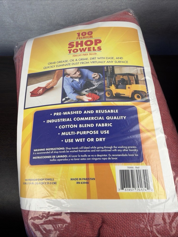 Bulk 100 Premium Red Shop Towels 12×14 Reusable Cotton Blend Industrial Cleaning
