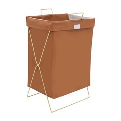 Brown + Gold Laundry Hamper X-Frame Laundry Basket, Dirty Clothes Basket w/Lid