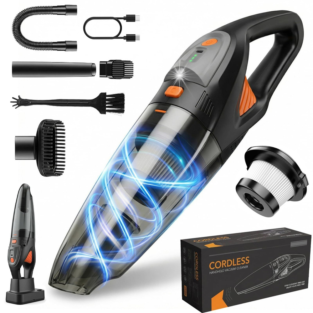 Handheld Vacuum Cordless, 25000Pa Powerful Suction Car Portable Orange