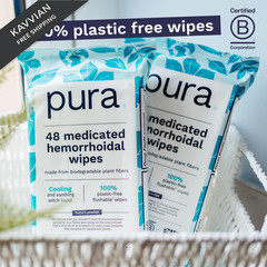 Pura XL Flushable Medicated Wipes for Hemorrhoid 48 Count (Pack of 2), White